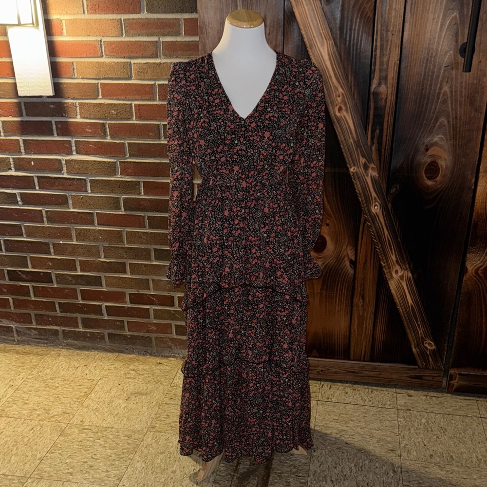 Lush Black and Red Floral Long Sleeve Dress